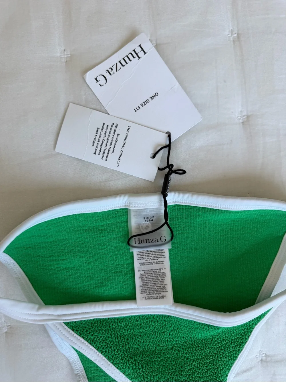 Hunza G NWT Tyler Emerald Green two-tone Original Crinkle™ bikini
